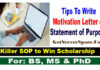 Tips Write Motivation Letter or Statement of Purpose For Scholarships