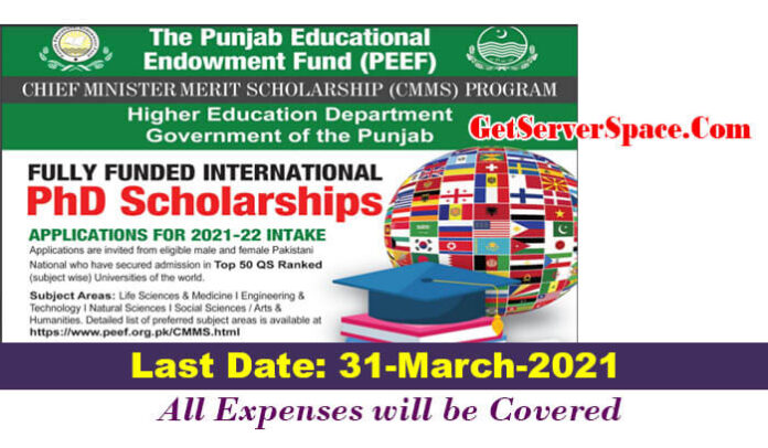 Chief Minister Merit Scholarships (CMMS) For  PhD Foreign Scholarships 2021[Fully Funded]