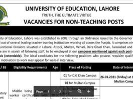 Non Teaching Jobs 2021 at University of Education, All Campuses