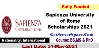 Sapienza University of Rome  Scholarships 2021 Fully Funded