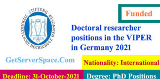 Doctoral researcher positions in the VIPER in Germany 2021
